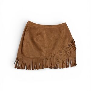 Relish NoLess Chocolate Brown Fringed Mini Skirt Size L Raccolta Carta